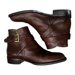 Bally Bickford Brown Leather Ankle Strap Boots Size 5½ M Made in Italy